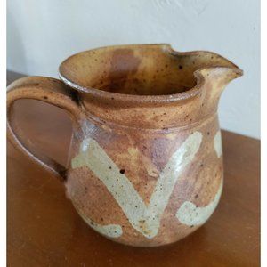 Noelle Carson Pottery Gorgeous Beige Brown Stoneware Pitcher Creamer 4.5" Tall